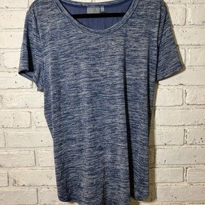 Blue Athleta athletic shorts sleeve shirt.